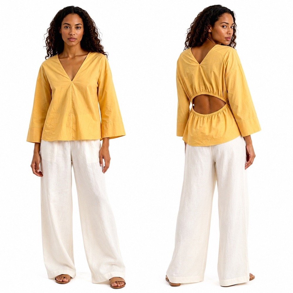 Vince Tangelo Top 100% Cotton Yellow Cut Out Back Scandi Minimalist Womens S